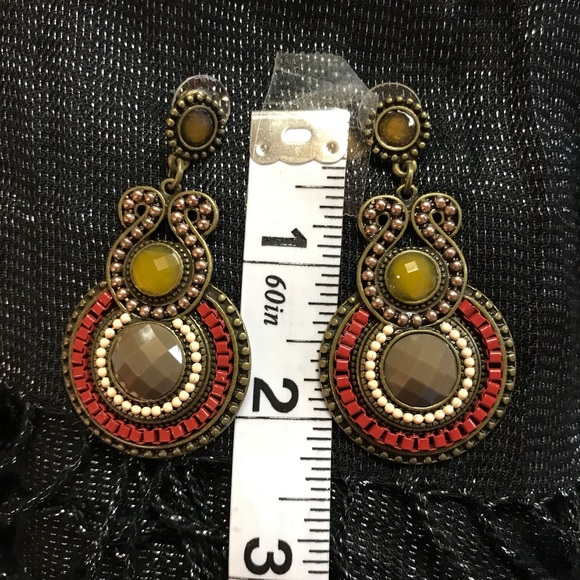 NEW Antique Look Boho Enamel Drop Post Earrings - Picture 4 of 5